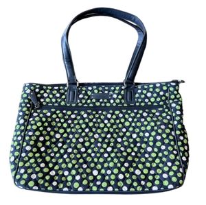 Vera Bradley Lucky Dots Green Blue Polka Dot Quilted Work Tote. Like New